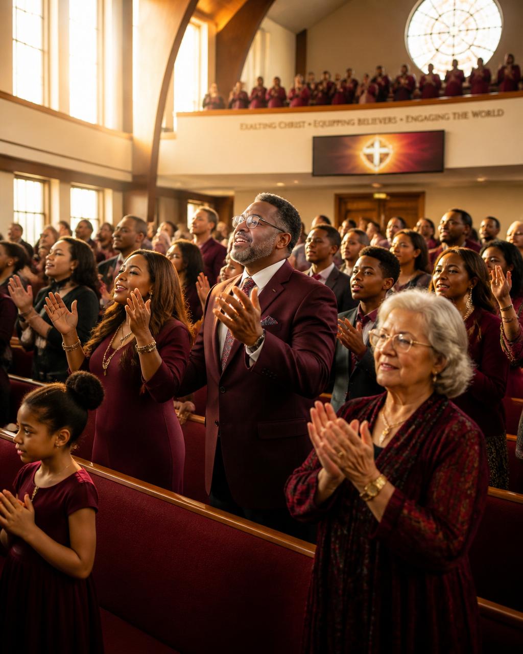 Diverse congregation worshipping together at New Hope Missionary Baptist Church